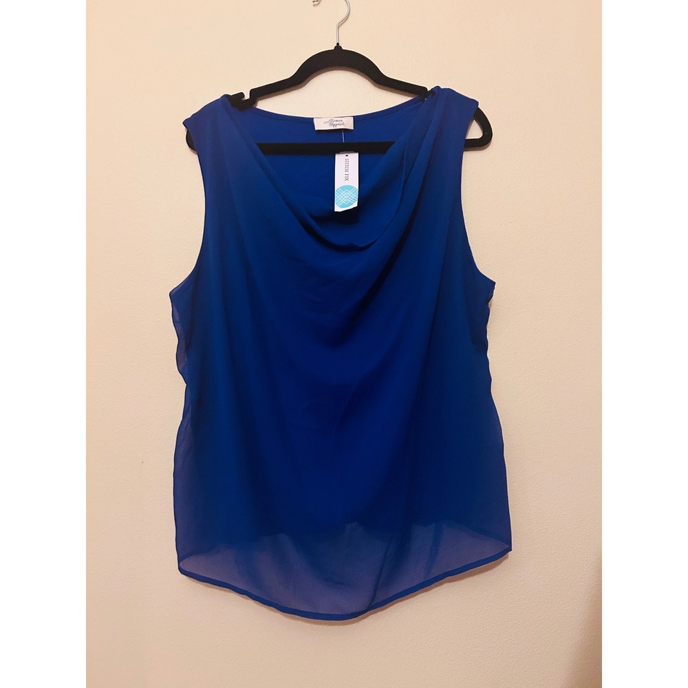 Beacon Apparel Hope Cowl Neck Blouse Womens XXL Blue NEW Chiffon Layered Top